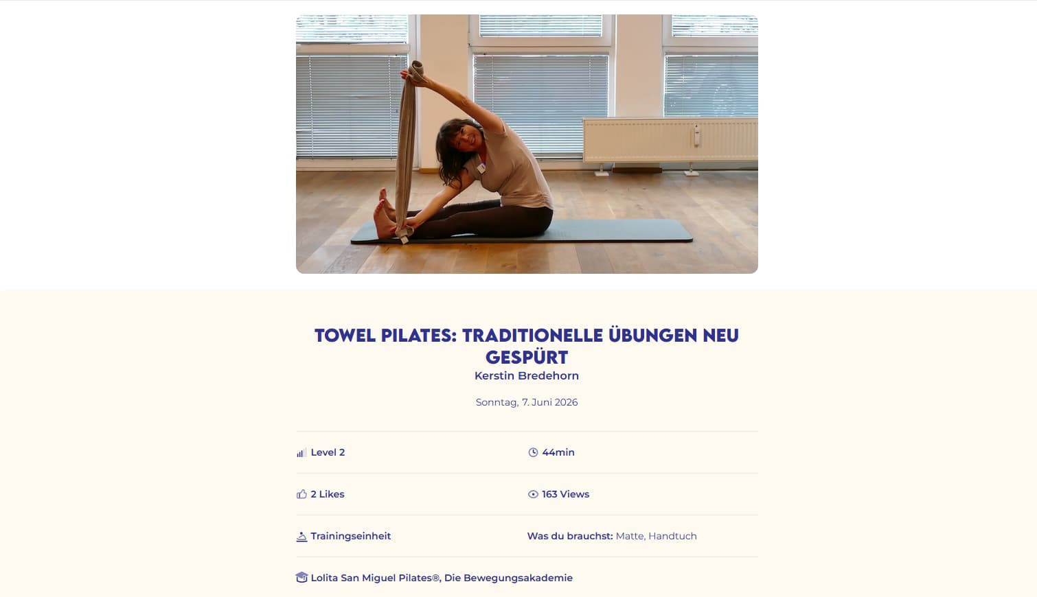 Kursdetailseite mit Beschreibung und Trainingsinformationen